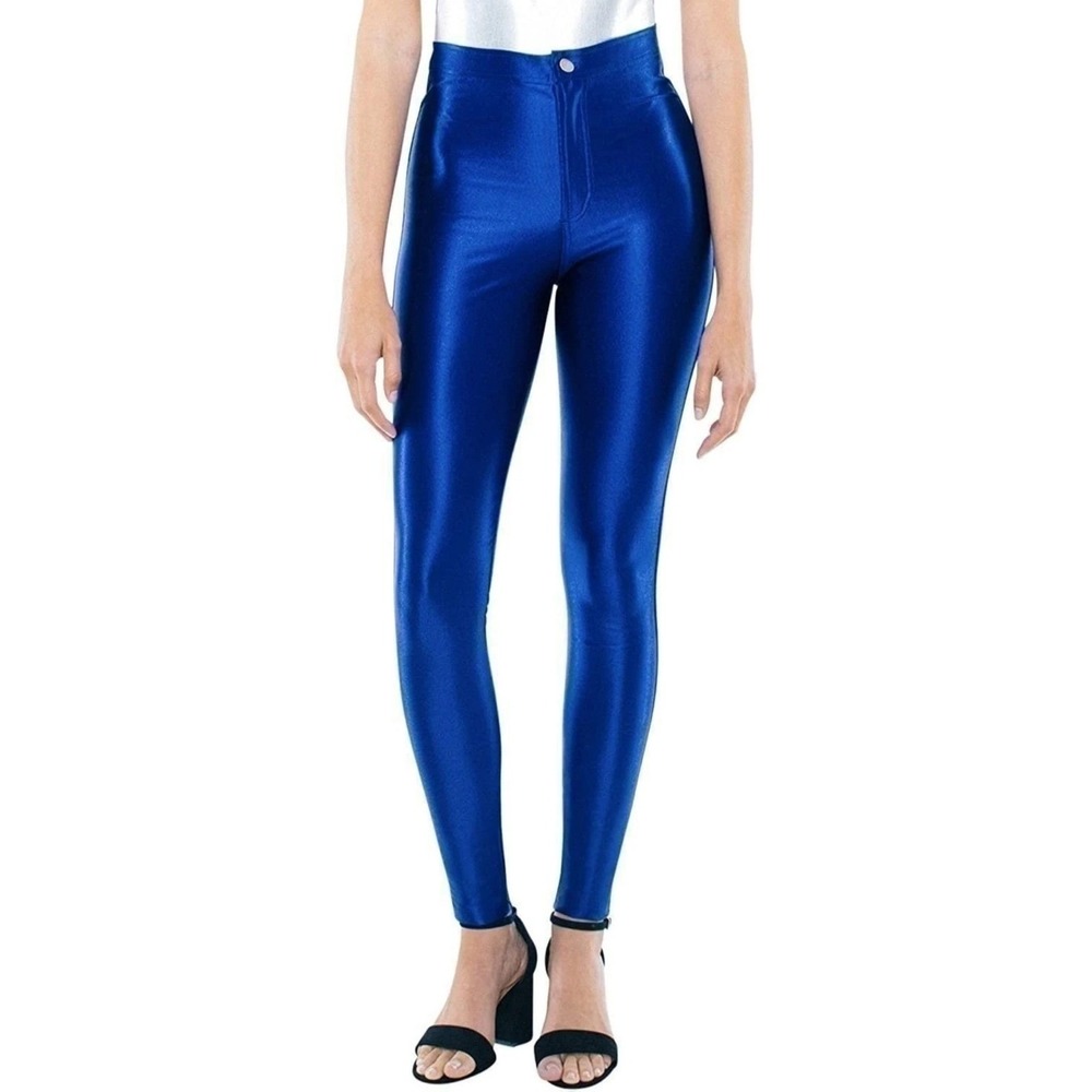American Apparel Disco Pants Royal Blue High Waisted Shiny Leggings XS RSAAH300W